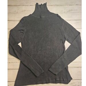 Stephanie Andrews 100% Silk Ribbed Turtleneck Sweater Black Womens Medium